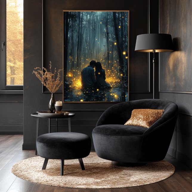 Romantic Couple in Forest with Glowing Fireflies Poster (Creator Uploaded)