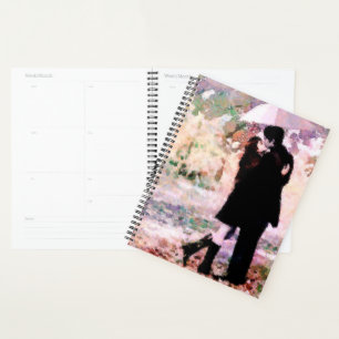 Romantic Couple in Love Kissing in The Rain Planner