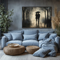 Romantic Couple in Rain – Minimalist Charcoal Art