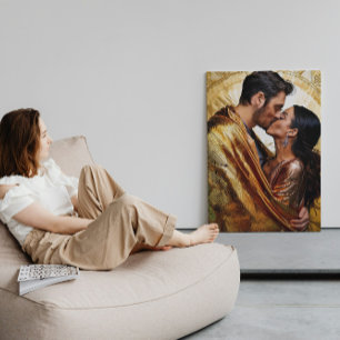 Romantic Couple in Shimmering Gold Tones ❤️ Canvas Print