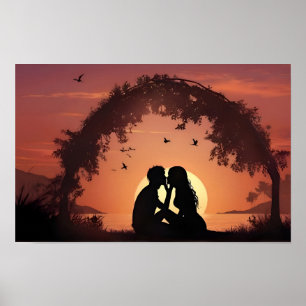 Romantic couple in sunset poster