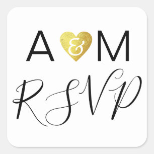 romantic couple initials wedding RSVP  Square Sticker