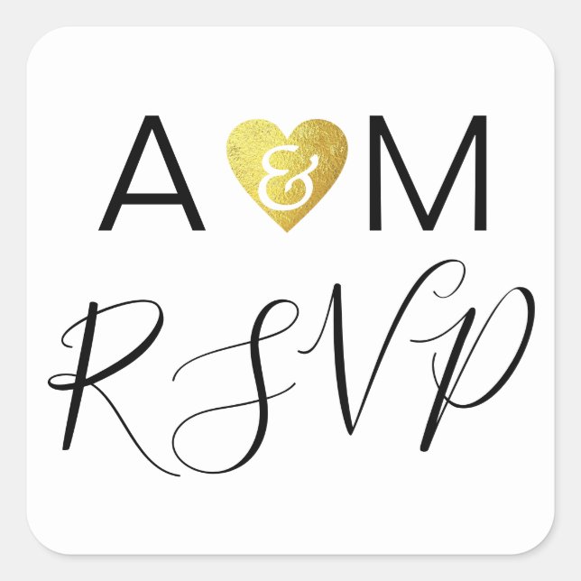 romantic couple initials wedding RSVP  Square Sticker (Front)