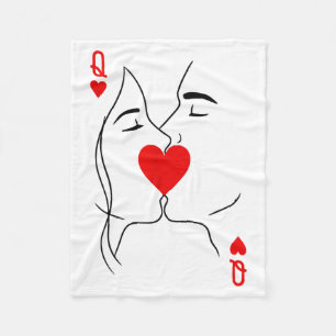Romantic Couple Kiss Queen Of Hearts Poker Playing Fleece Blanket