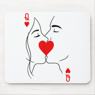 Romantic Couple Kiss Queen Of Hearts Poker Playing Mouse Pad