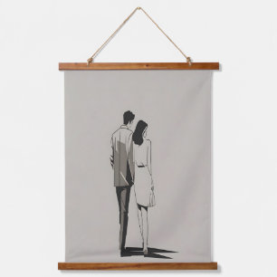 Romantic Couple Minimalist Line Art Hanging Tapestry