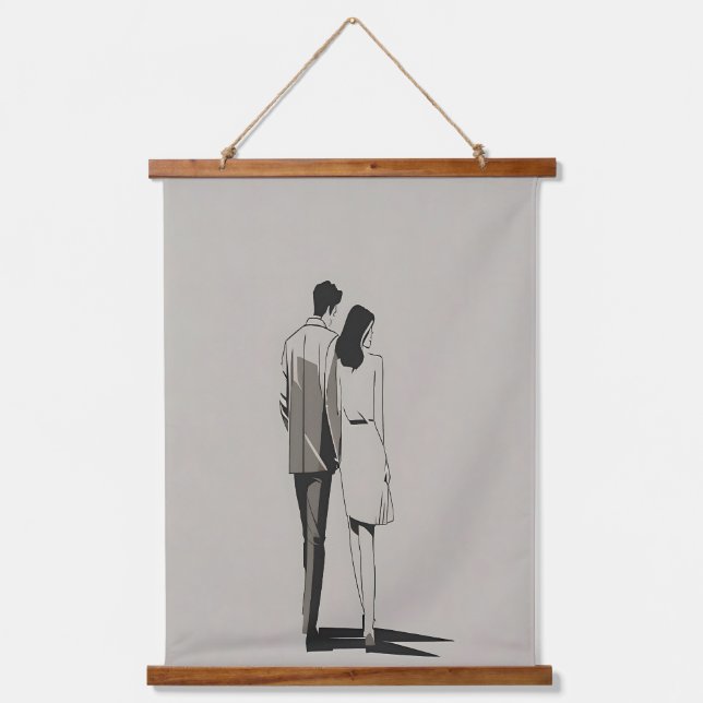 Romantic Couple Minimalist Line Art Hanging Tapestry (Front)