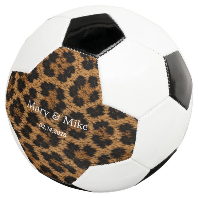 Romantic Couple Name Date Wedding Soccer Ball Gift (Three Quarter)
