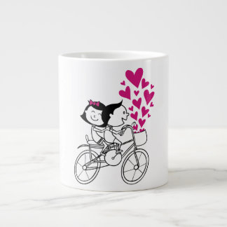 Romantic couple on bike with lot of heart large coffee mug