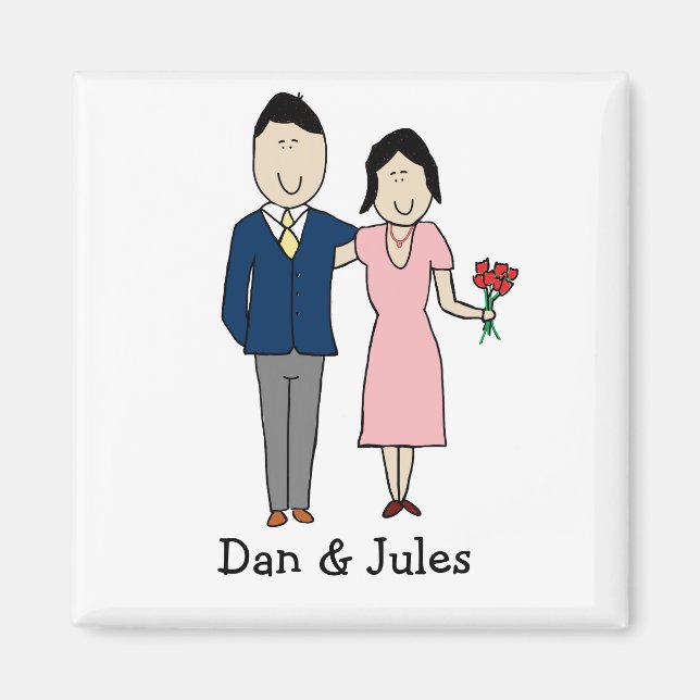 Romantic couple - personalised cartoon magnet (Front)