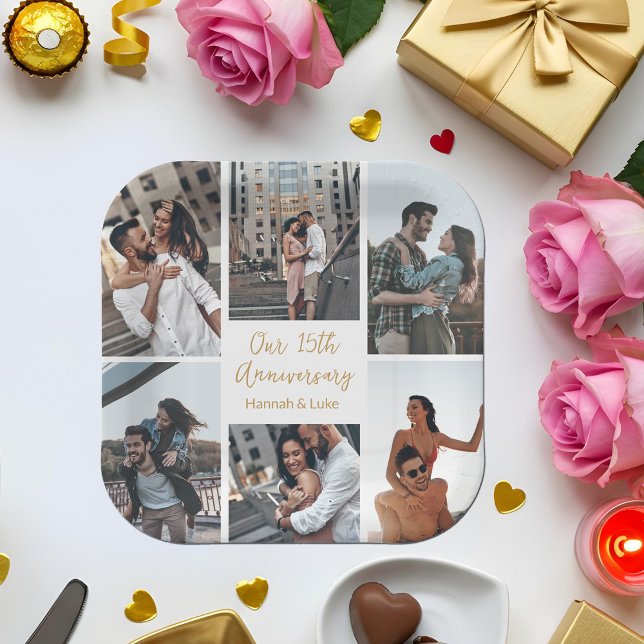 Romantic Couple Photo Collage Anniversary Party Paper Plate (Creator Uploaded)