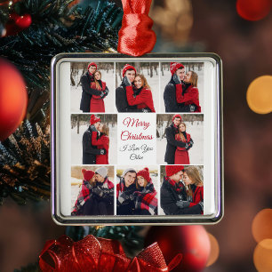 Romantic Couple Photo Collage Merry Christmas Metal Tree Decoration