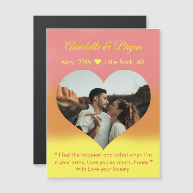 Romantic Couple Photo Heart w/ message date & name Magnetic Invitation (Front/Back)