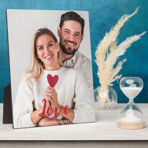 Romantic Couple Photo Red Love Typography Name  Plaque