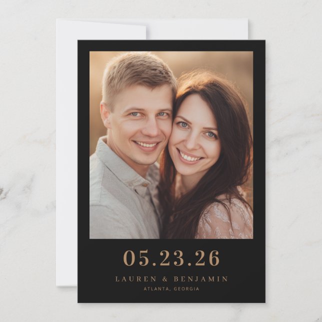Romantic Couple Portrait with Date Save The Date (Front)