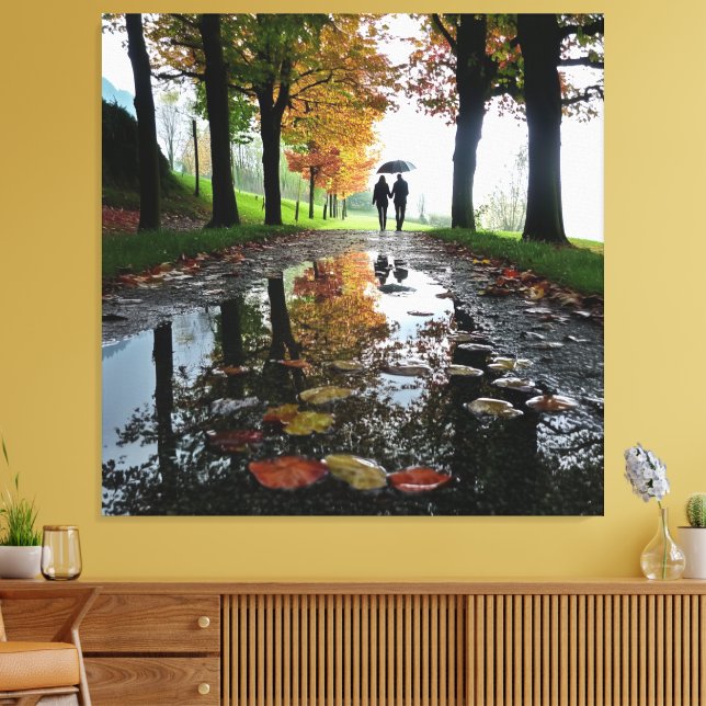 Romantic Couple Rain Stretched Canvas Wall Art (Insitu(LivingRoom))