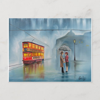 ROMANTIC COUPLE RAINY DAY UMBRELLA POSTCARD