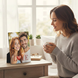 Romantic Couple Red Heart Photo Display Plaque
