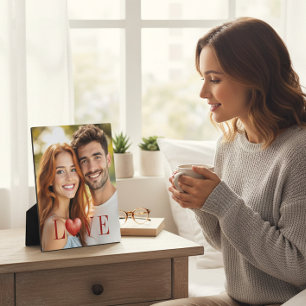Romantic Couple Red Heart Photo Display Plaque