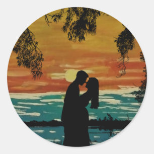 romantic couple scene classic round sticker