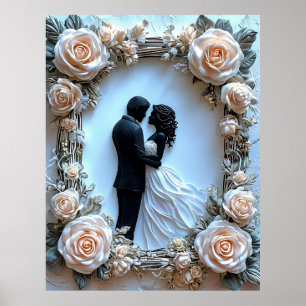 Romantic Couple Silhouette Floral Frame Wall Art