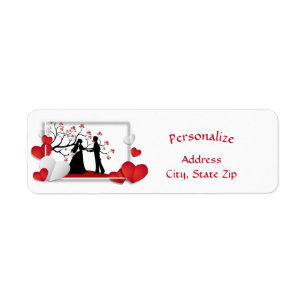 Romantic Couple Silhouette Red Hearts Personalise