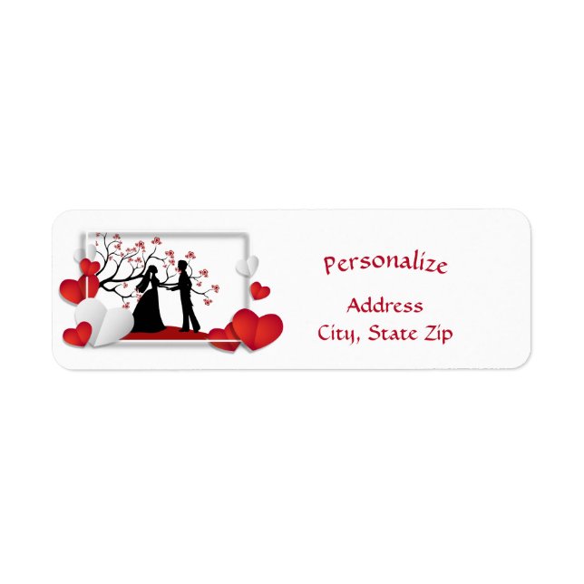 Romantic Couple Silhouette Red Hearts Personalise (Front)