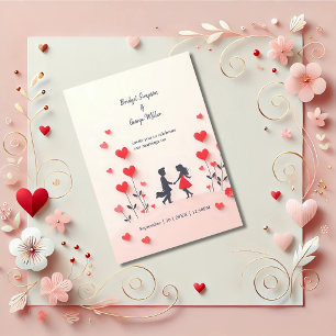 Romantic Couple Silhouette red hearts wedding