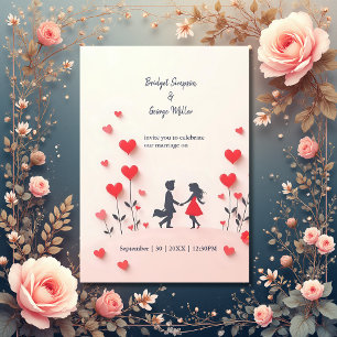 Romantic Couple Silhouette red hearts wedding Invitation