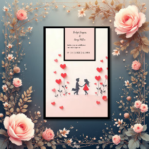 Romantic Couple Silhouette red hearts wedding Invitation