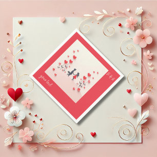 Romantic Couple Silhouette red hearts wedding Napkin