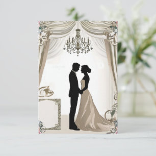 💍 Romantic Couple Silhouette With Floral Frame 💍 Invitation