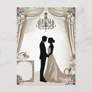 💍 Romantic Couple Silhouette With Floral Frame 💍 Postcard