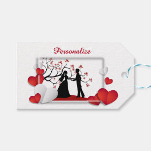 Romantic Couple Silhoutte Red Hearts Personalised Gift Tags
