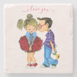 Romantic Couple Stone Coaster - Love