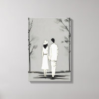 Romantic Couple Stroll Minimalist Line Art