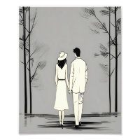 Romantic Couple Stroll Minimalist Line Art