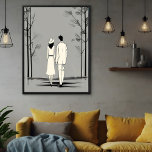 Romantic Couple Stroll Minimalist Line Art Poster<br><div class="desc">This minimalist line art glossy poster print captures a serene moment of a couple strolling hand-in-hand, evoking feelings of love, tranquillity, and togetherness. The simple yet elegant black-and-white design focuses on the silhouettes of the couple, set against a subtly textured background, creating a timeless piece that speaks to the beauty...</div>