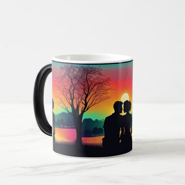 Romantic Couple Sunset Silhouette  Magic Mug (Front Left)