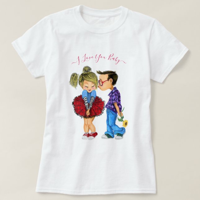 Romantic Couple T-Shirt and Text - I Love You Baby (Design Front)