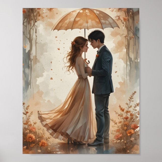 Romantic Couple Under Autumn Umbrella Poster (Front)