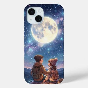 Romantic Couple Under Full Moon and Starry Galaxy  iPhone 15 Case