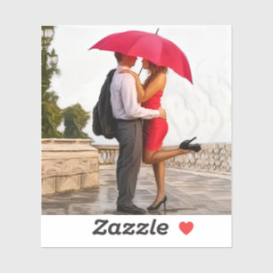 Romantic Couple Under Red Umbrella