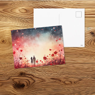 Romantic Couple Under Starry Sky Art Postcard