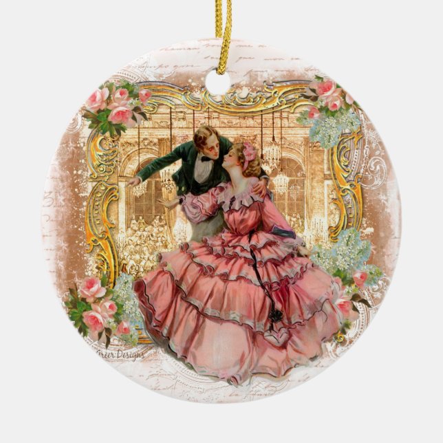 Romantic Couple Versaille Dance French Ceramic Tree Decoration (Front)