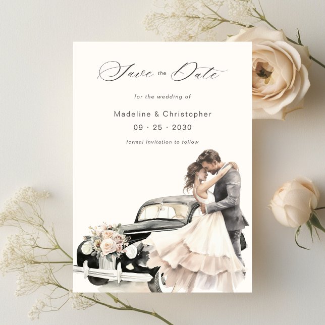 Romantic Couple Vintage Car Wedding Save the Date (Creator Uploaded)