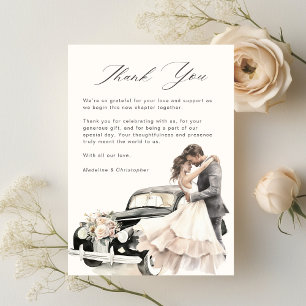 Romantic Couple Vintage Car Wedding Thank You Card