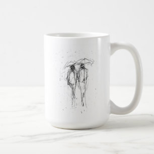 Romantic Couple Walking in Rain with Umbrellas Coffee Mug