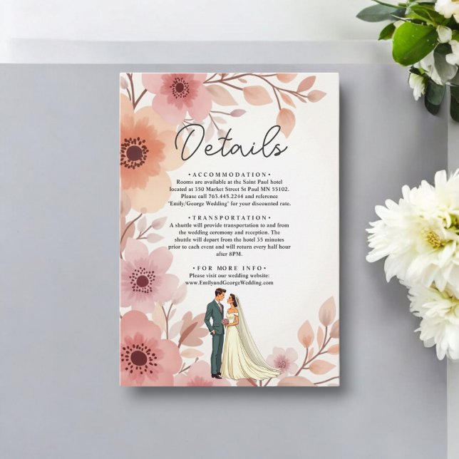 Romantic Couple Watercolor Floral Summer Wedding Enclosure Card (Creator Uploaded)