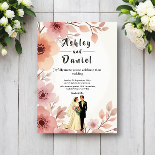 Romantic Couple Watercolor Floral Summer Wedding Invitation
